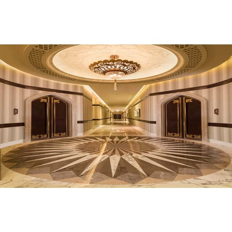 Jubin Marmar Rekaan Airjet Berbentuk Bunga yang Indah, Corak Lantai untuk Lobbi Hotel, Rekaan Mandir Marmar