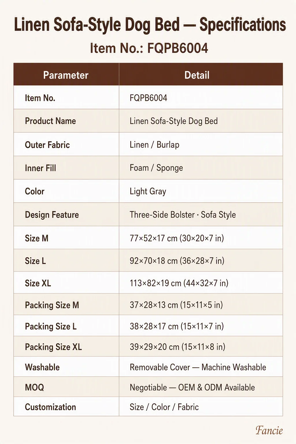 Natural Linen Sofa Style Dog Bed — Product details 4