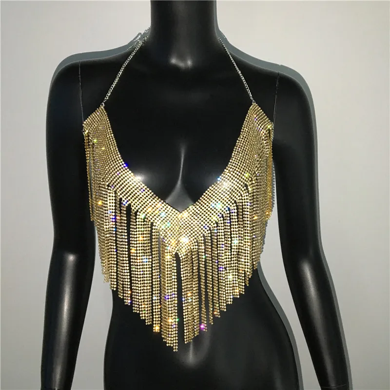 Rhinestone Spice Girl Sling Fashion Nightclub Wear Luxurious Neck Sling ...