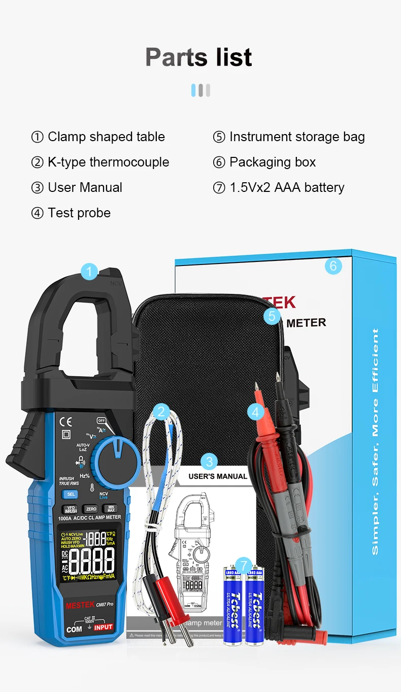 CM87PRO Digital Clamp Meter 1000A - True RMS AC/DC Current Tester with ...