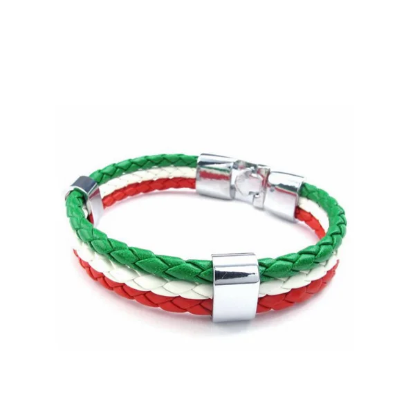 Silver Italian Flag Circle Charm Braided Bracelet  Inspired Silver