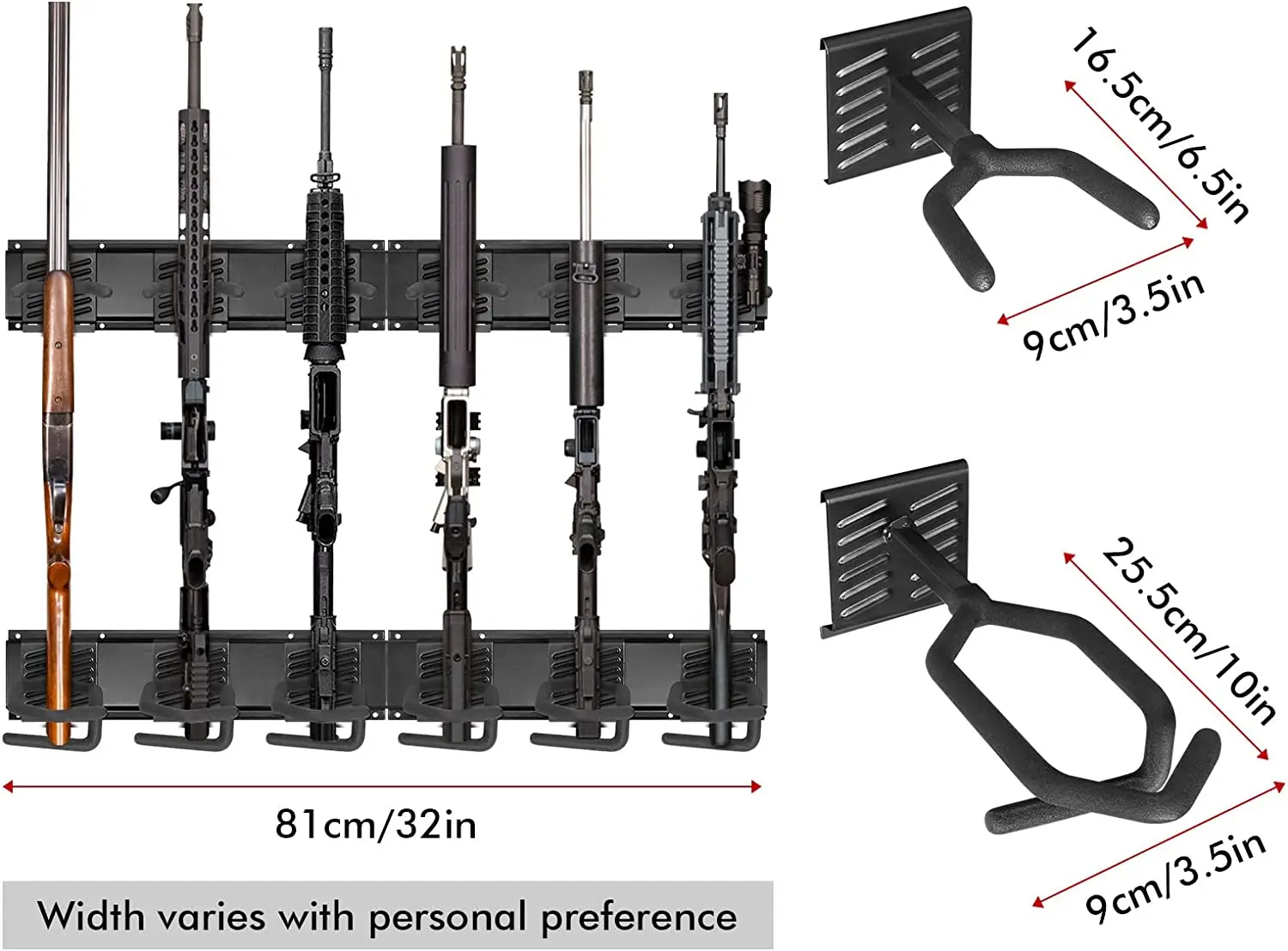 2 Pcs Water Display Tactical Gun Rack Hangers Hooks Wall Mount