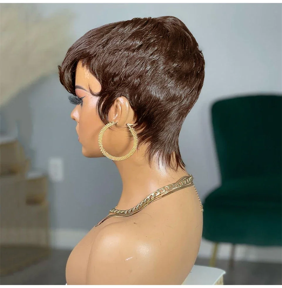 Human Hair Pixie Cut Wig With Highlights Blonde Green Bob Style_voghion.com