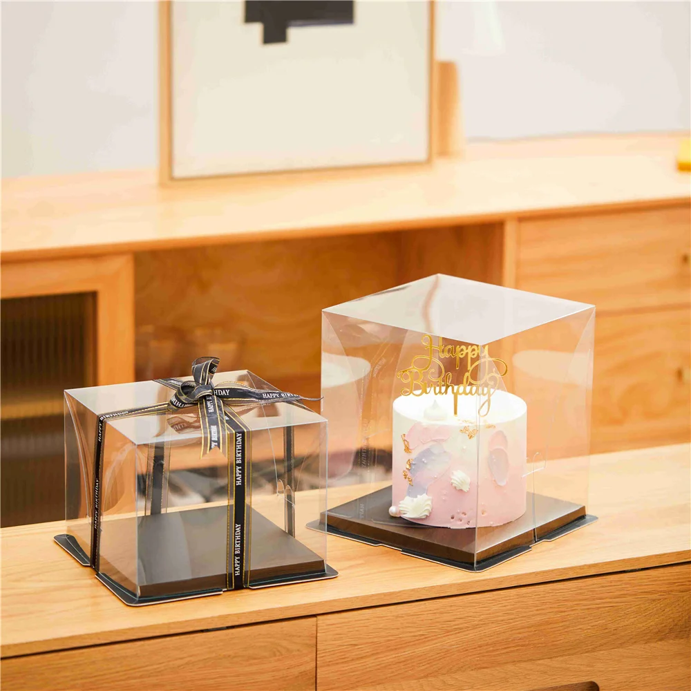 Custom Biscuits Display Container square Transparent Plastic Tall Cake Box Cake Package Box clear Cake Boxes