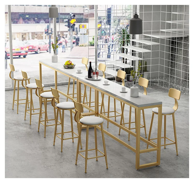 Hot Sale Fashionable Scandinavian Marble Top Iron Leg Bar Table Long