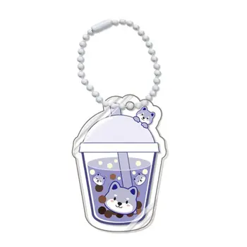 Cute cartoon animal milk tea boba acrylic keychain bag pet dog tag pendant accessories,cat bubble keyring dog collar phone charm