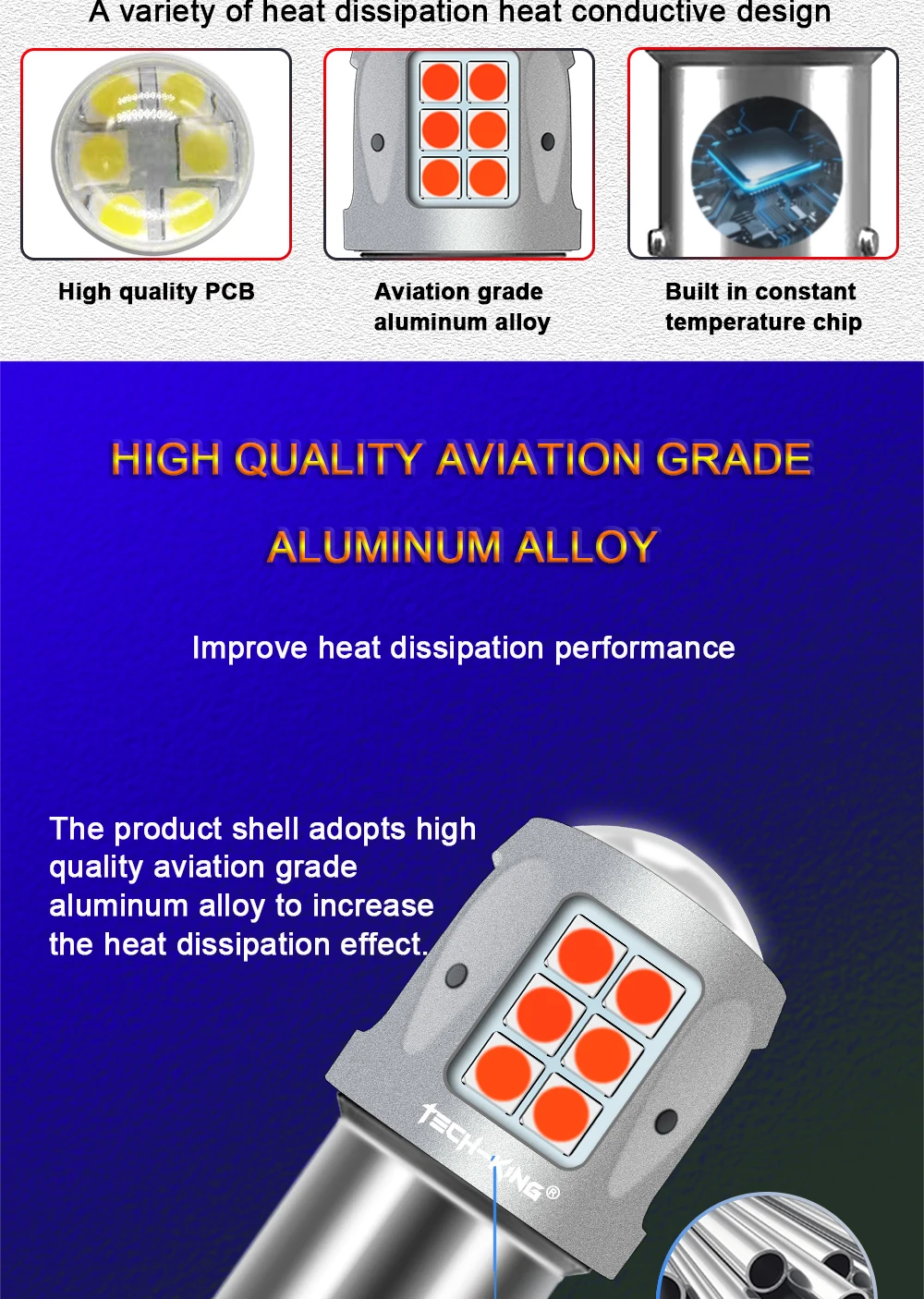 TECH-KING Car Led Brake Light 3030 Chip Super Canbus Error Free Bulbs Driving Turning Assit Backup Car Light Interior Light