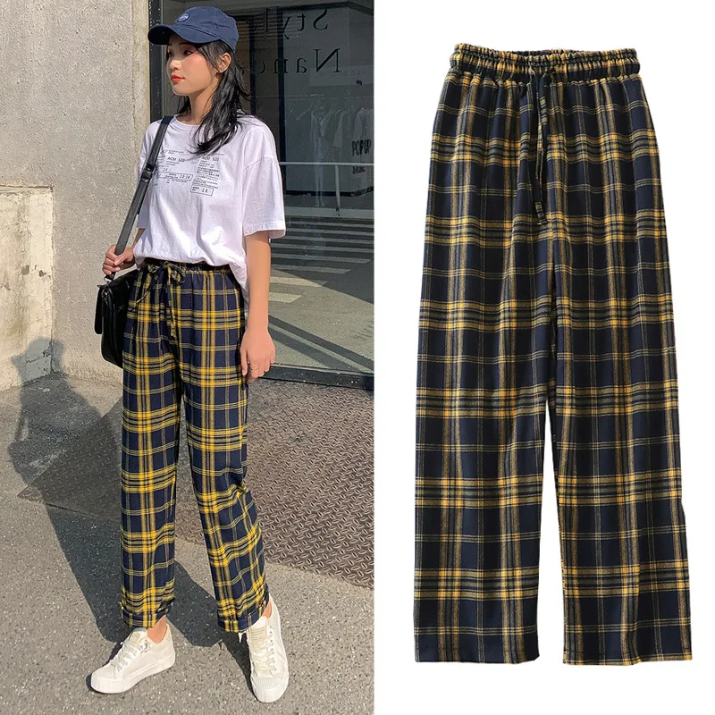 plus size yellow plaid pants