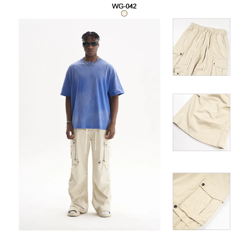 Fashion Buttons Flap 6 Pocket Casual Trouser Streetwear Custom Street Wear Baggy Cargo Pants Men