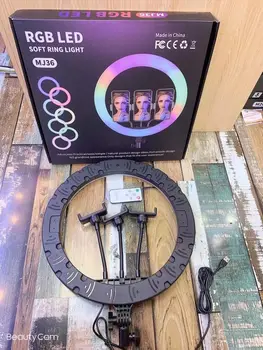 14 Inch MJ36 RGB Soft Ring Light Circle Photography Lighting 16 Colour Led RGB Ring Light with Phone Tripod Stand detail image