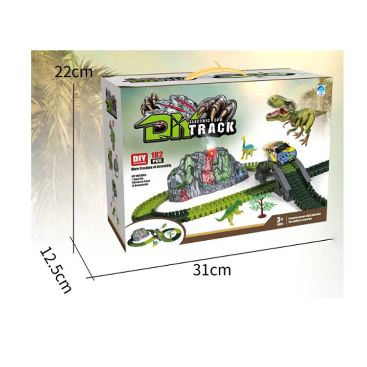 182pcs Battery Jurassic World Dinosaur Volcano Smoke Spray Track Race Car Toy Buy 182pcs