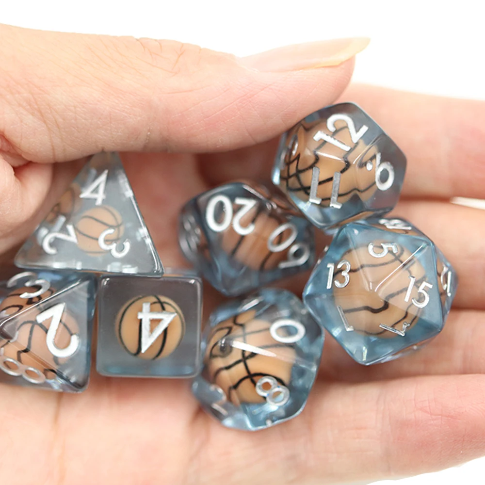 ODM OEM High Quality 7 Pcs Blue Polyhedral Dice Resin with Soft Edges for DND Game manufacture