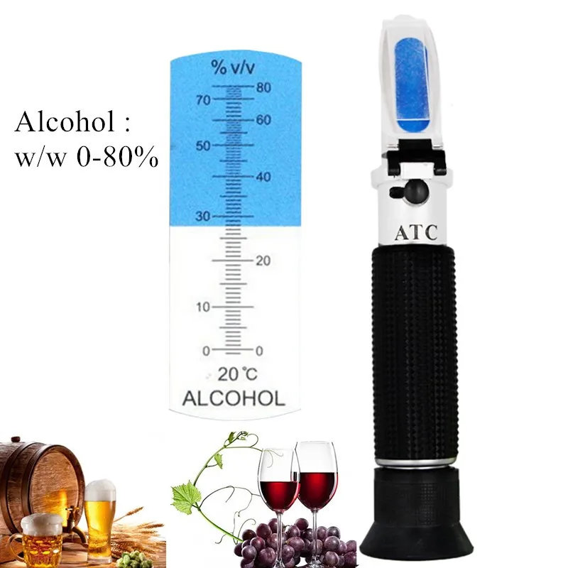 Optics Alcohol Refractometer Automatic Temperature Compensation Alcohol  Meter 0~80% v/v Spirit Alcohol Content Measurement Tool Tester for Alcohol