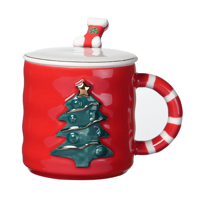 Factory Direct Hot Selling Custom 3D Design Christmas Tree Gift Ceramic Christmas Mug With Gift Box Packing