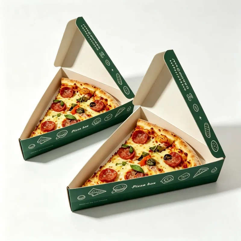 Blwch pizza triongl cyfaddas â logo cyfaddas, o ansawdd uchel, ar gyfer bwyd i fynd allan a phackio bwyd cyflym, blwch pizza â inco soia