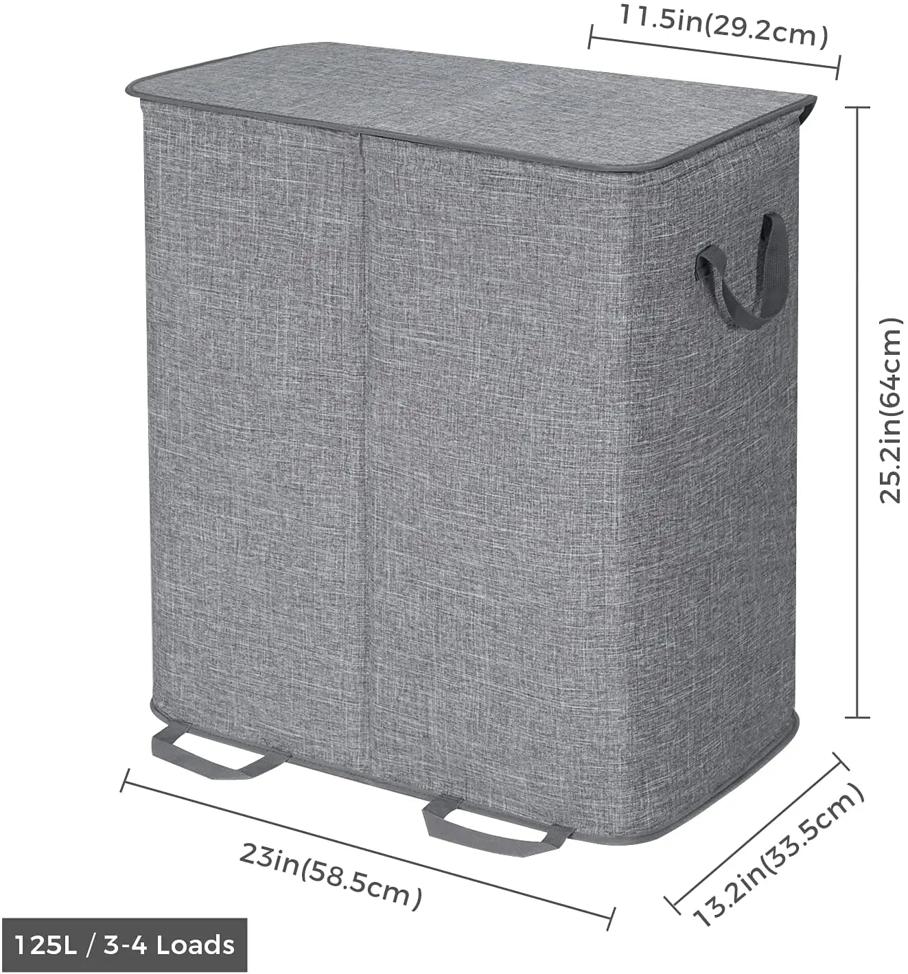 Large Capacity Collapsible 2 Dividers Dirty Clothes Basket Double Laundry Hamper With Lid and Removable Laundry Bags