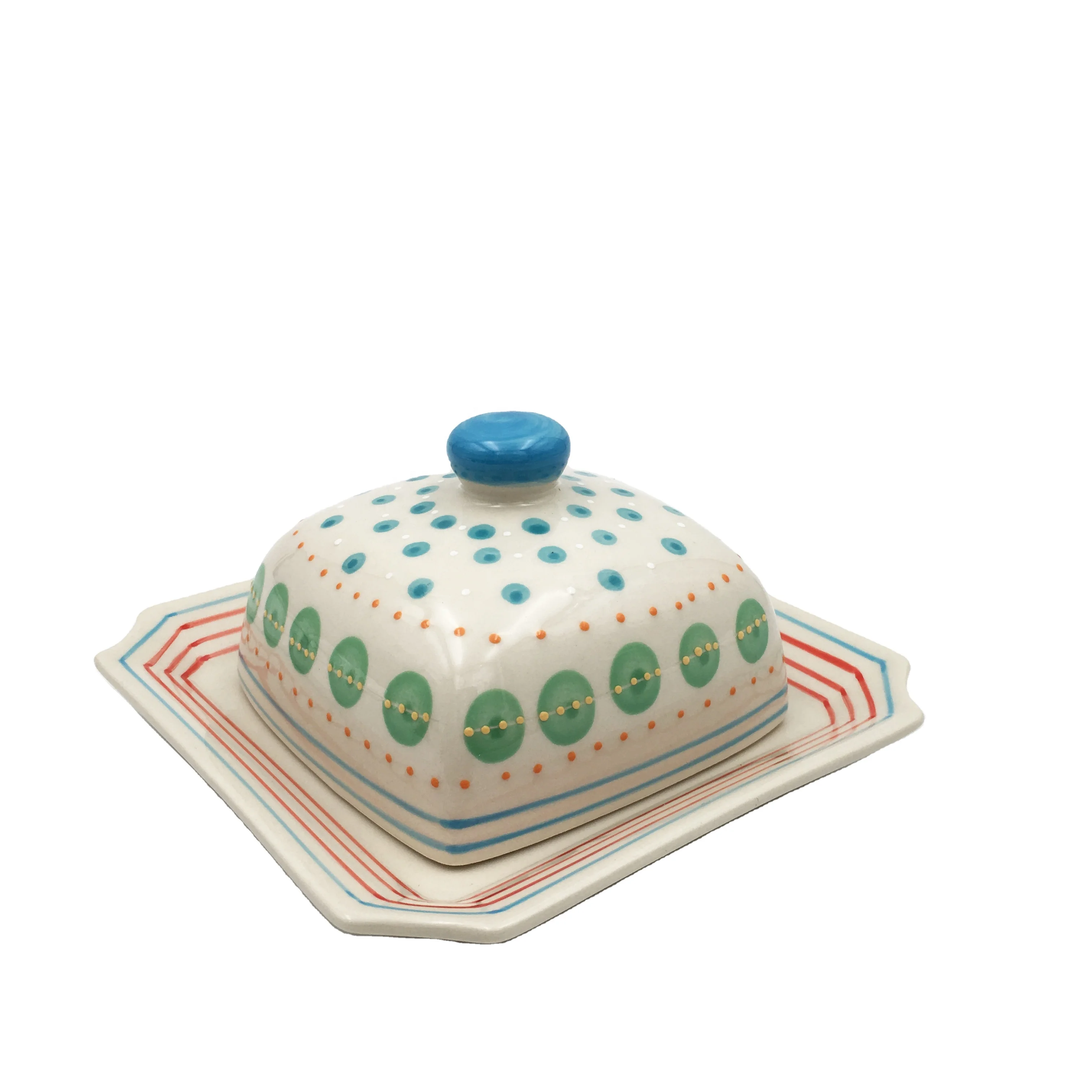 square hand painted ceramic butter dish with lid butter storage