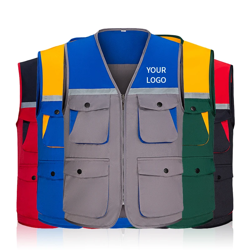Customized printing logo photography vest Waistcoat for fishing reflective work wear multi pockets v