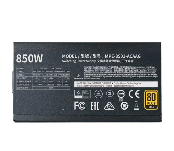 Cooler Master Desktop Computer Power Supply MWE850W 850W PSU Computer Power Supply