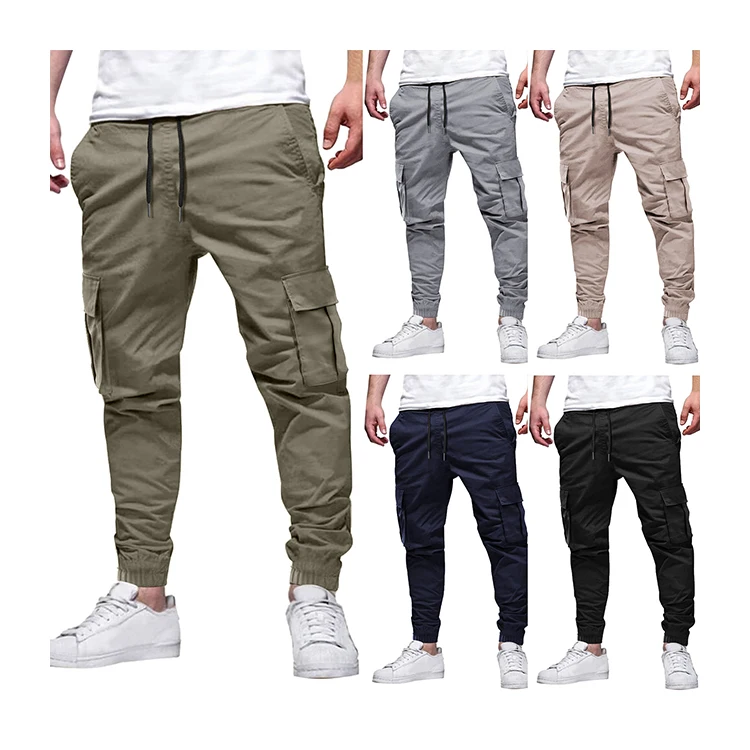 Aangepaste logo plusmaat heren joggerbroek van katoen, lege trainingsbroek met zakken, sportbroek met koordsluiting en cargo-stijl voor heren