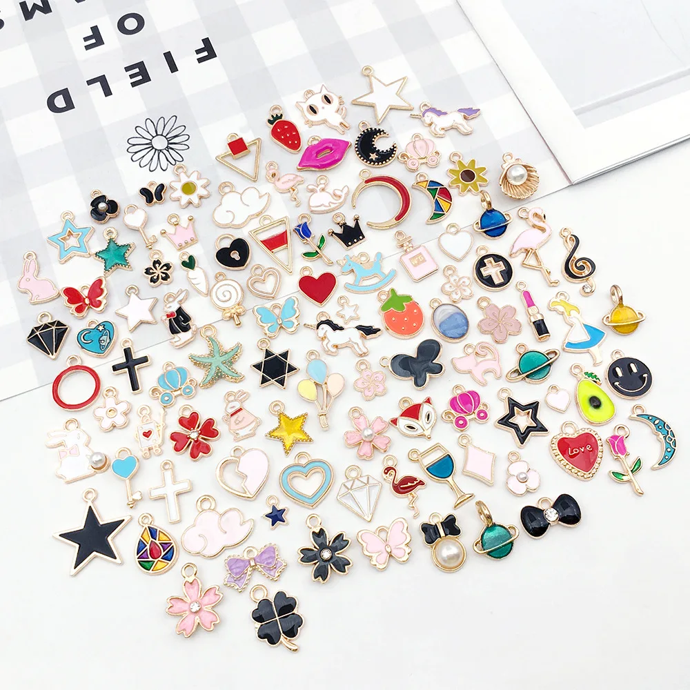 100pcs Per Lot Various Color Enamel Charms Mix Cute Metal Alloy Charms Mix  For Bracelets Color Enamel Charms Wholesale Retail - Buy 100pcs Per Lot