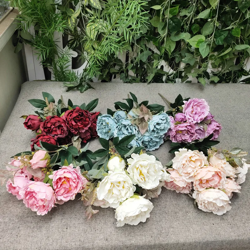 Ramo De Flores De Seda Para Decoración Del Hogar,Decoración De Peonías  Artificiales De Plástico Para Boda Con Rosas Y Girasoles - Buy De Alta  Calidad De Flores | Flores Artificiales,Ramo De La