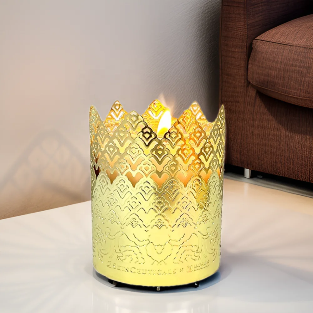 Hot Sale Custom Pattern Glass Candle Jar with Metal Holder Sleeve  for Home Decor Lanterns & Candle Jars manufacture