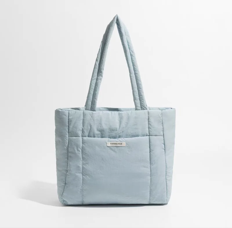 Puffer skulderpose med myk håndfølelse, stor kapasitet, handlepose, flerfarget skulderpose for kvinner