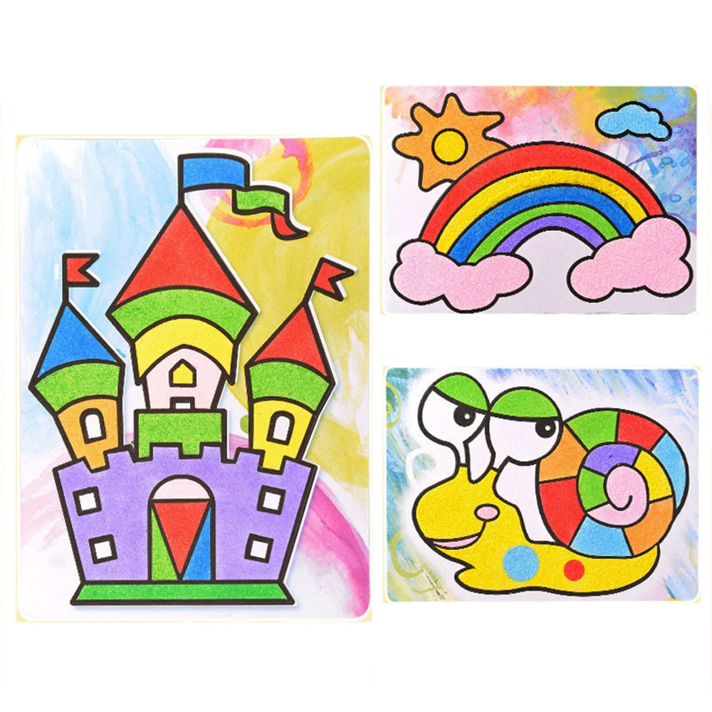 Lot de 60 kits d'art sur sable pour enfants - Pelez et collez - 12 couleurs - 32 planches à sable - 2 plateaux de peinture à sable - 2 pinceaux - 24 bouteilles
