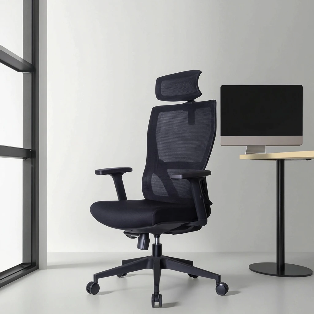 Modern Comfortable Ergonomic Mesh Executive Office Conference Chair Fixed Headrest Height Adjustable Thick Padded Seat 360 5