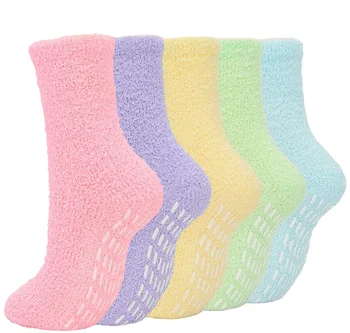 Slipper pink Winter women Bed Floor Home Coral anti slip fleece grip fuzzy fluffy socks