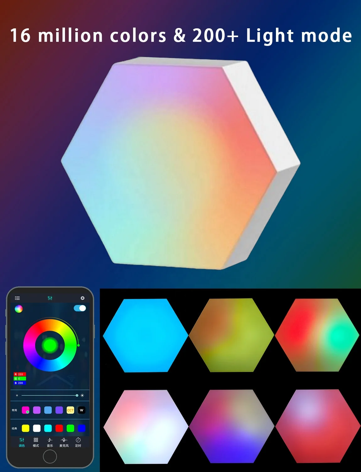 Best Room Setup Hexagonal Led Light Plastic Hexagon DIY Hexagon Light for Gaming Phone App Controlled 16 Million Northern Color