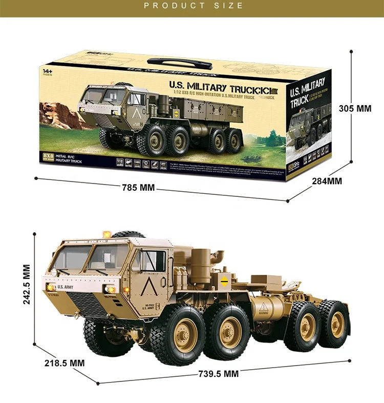 1:12 2.4g 8ch RC Big Military Truck Toys with Light and Sounds