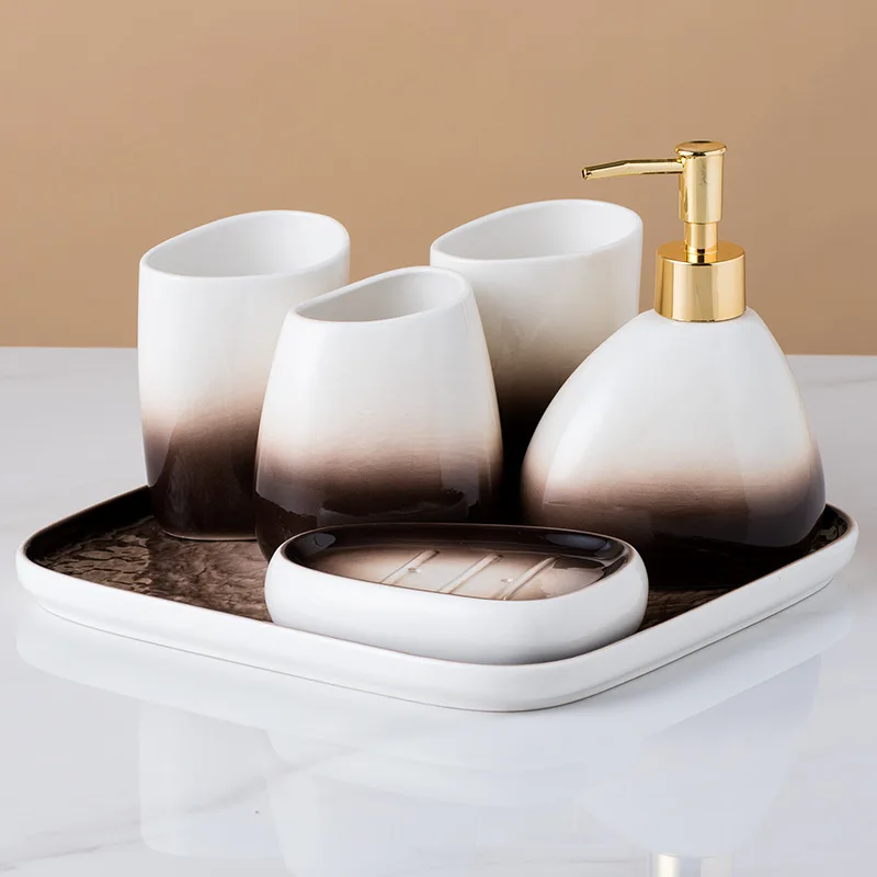 Luxuriöses Umweltfreundliches 6-teiliges Keramik-badezimmer-zubehör-set Mit Seifenspender,Zahnbürstenhalter Und Becher,Individuell Anpassbar
