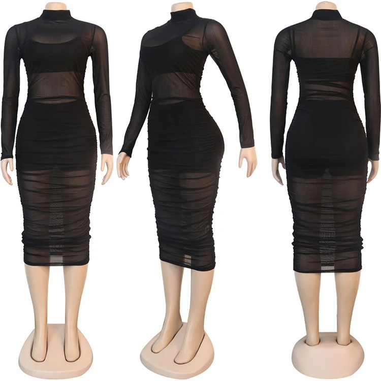 New Design Mesh Transparent Bodycon Sexy Women 3 Piece Set Women Clothing Three Piece Set