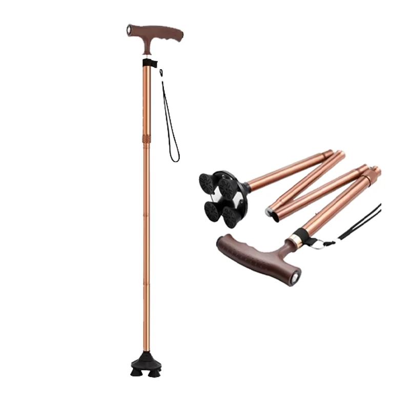 Simplywalk Four-legged Non-slip Telescopic Foldable Aluminum Alloy Cane with Lights for Walkers Walking Stick