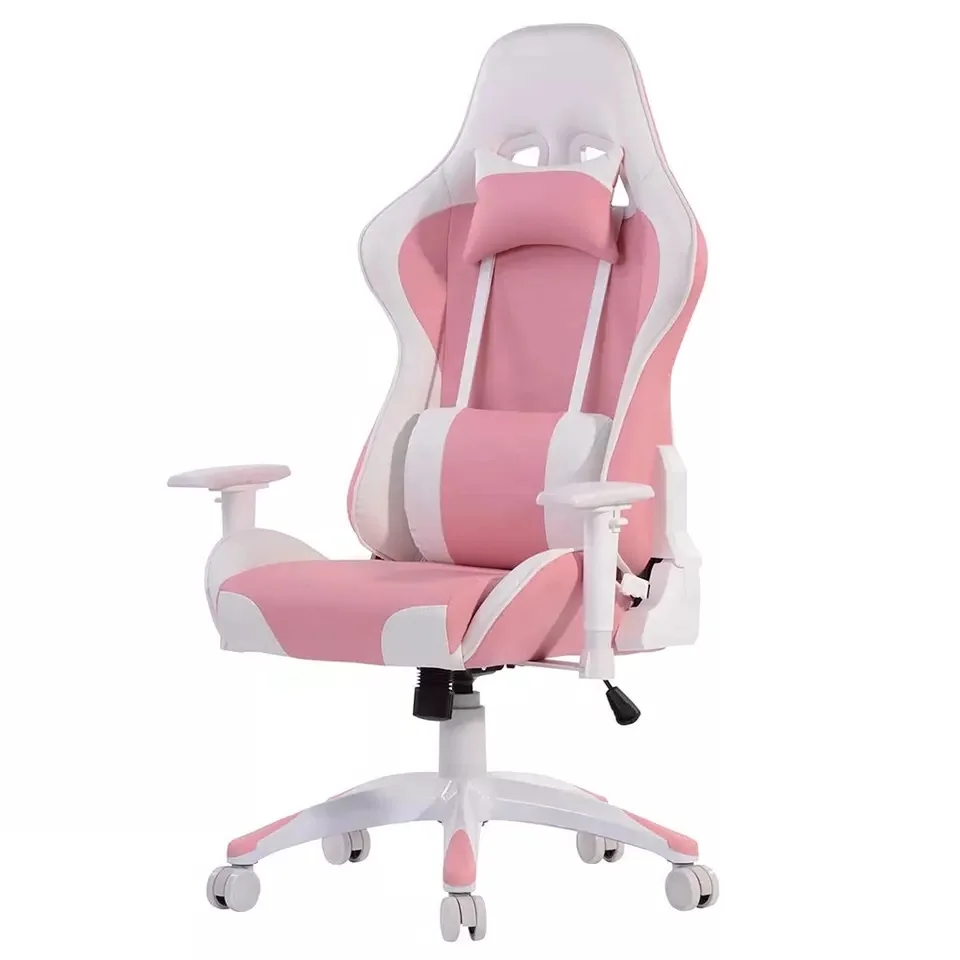 Customized Pink Gaming Table Chair Led RGB Lights Laptop Computer Chair Desk with Cup Holder for Girl Boy