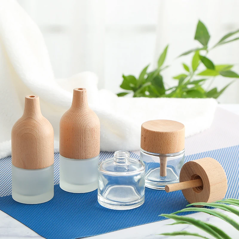 Diffusore di fragranze in vetro satinato personalizzato di alta qualità da 100 ml con coperchio in legno