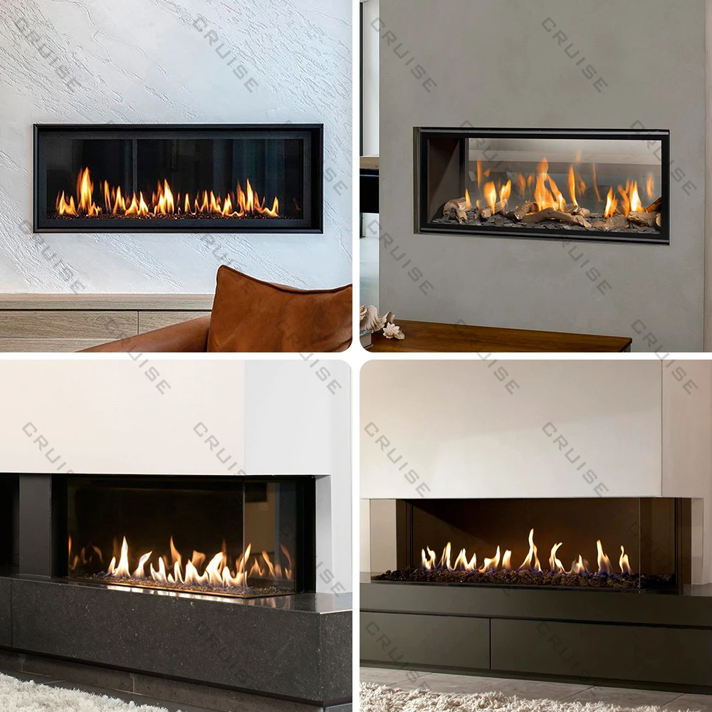 CRUISE Intelligent Remote Control 915x483x534mm Double Row Flame Double-Sided Transparent to See Fire Decorating Gas Fireplace