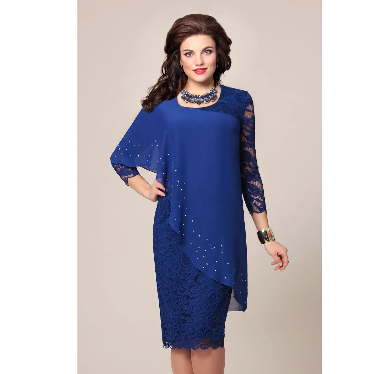 Z18062502 Plus Size Solid Three Quarter Sleeve Summer Lace Party ...