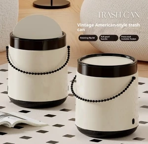 Plastic Ins Cream Style Eco-friendly Portable Trash Bin Retro Home Living Room Kitchen Office High-end Automatic Flip China