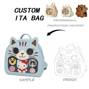Customized Cute Little Cat Animal Different Design Ita Bag With Transparent Window for Display Unique Ita Bag Manufacturer