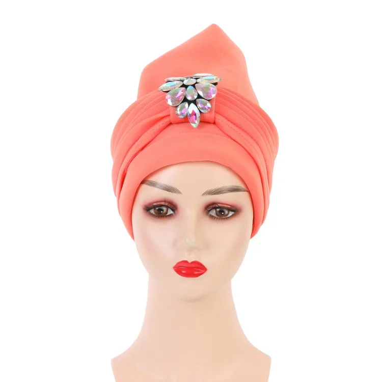 New Design Muslim Space Laminated Crepe Crystal Head Wrap Base Head