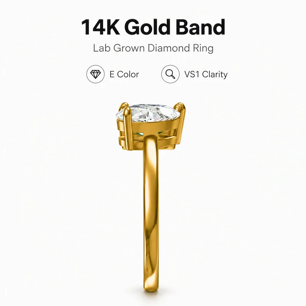 14K Gold Lab Grown Diamond Ring Emerald Cut Pear Round Lab Created Diamond Engagement Ring Lab Diamond Rings for Women