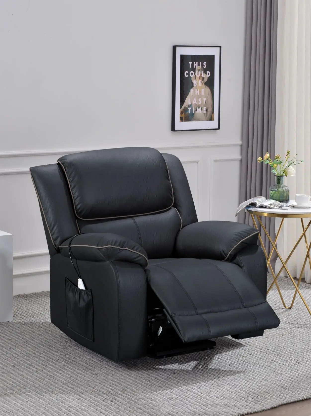 Cy Electric Air Leather Brown Recliner Sofa Living Room Reclining