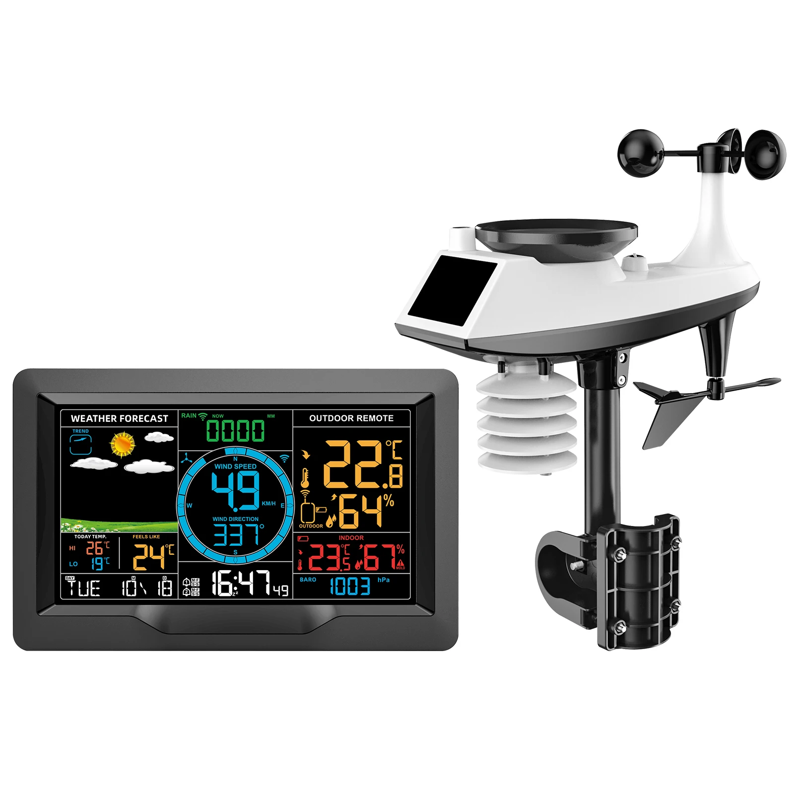 Colorful Professional Weather Station  with Wind Speed Direction Forecast and Barometer for Home Wireless Weather Station