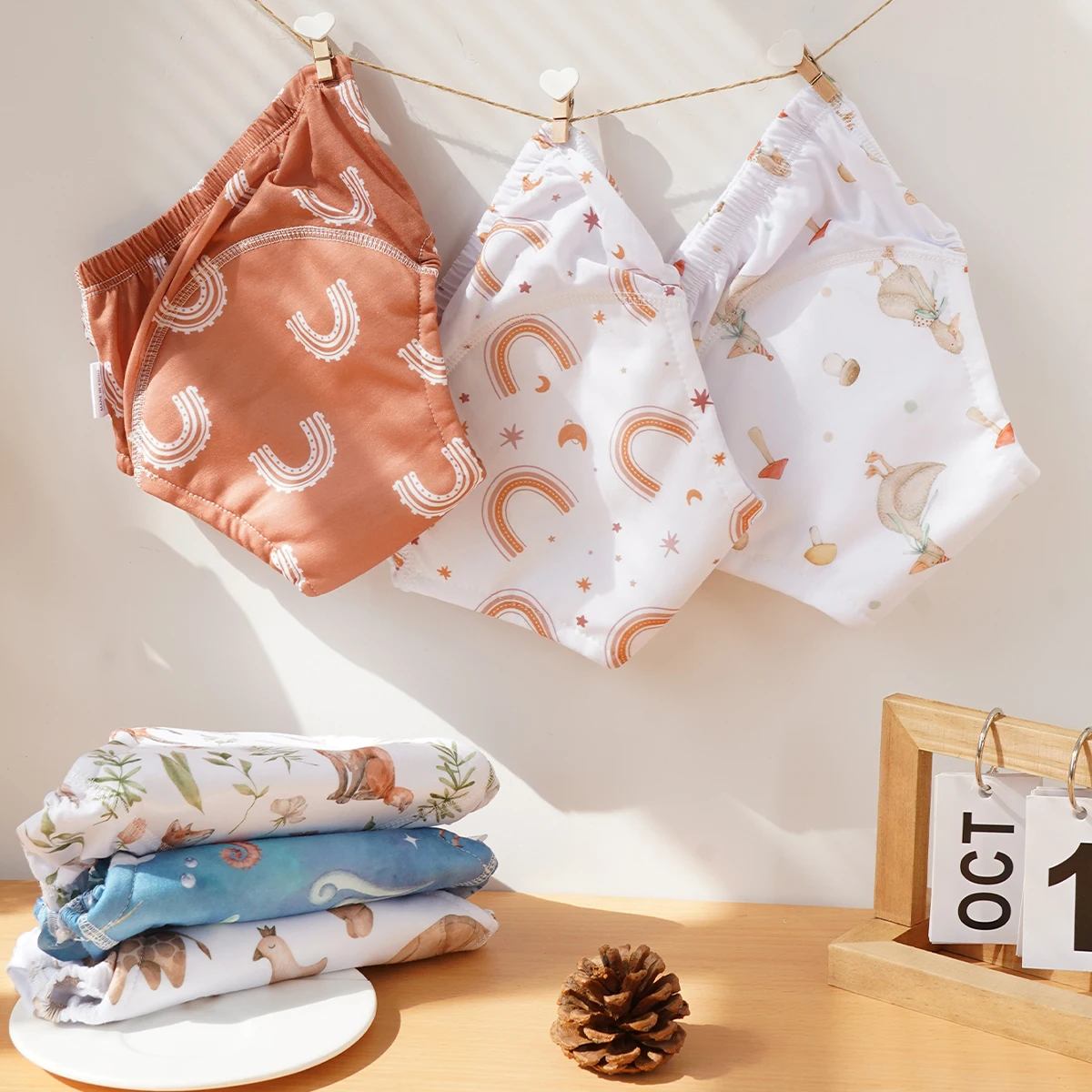  Absorbent Washable Polyester Printed Toddler Pants Baby Potty Training Diaper Underwear for Baby