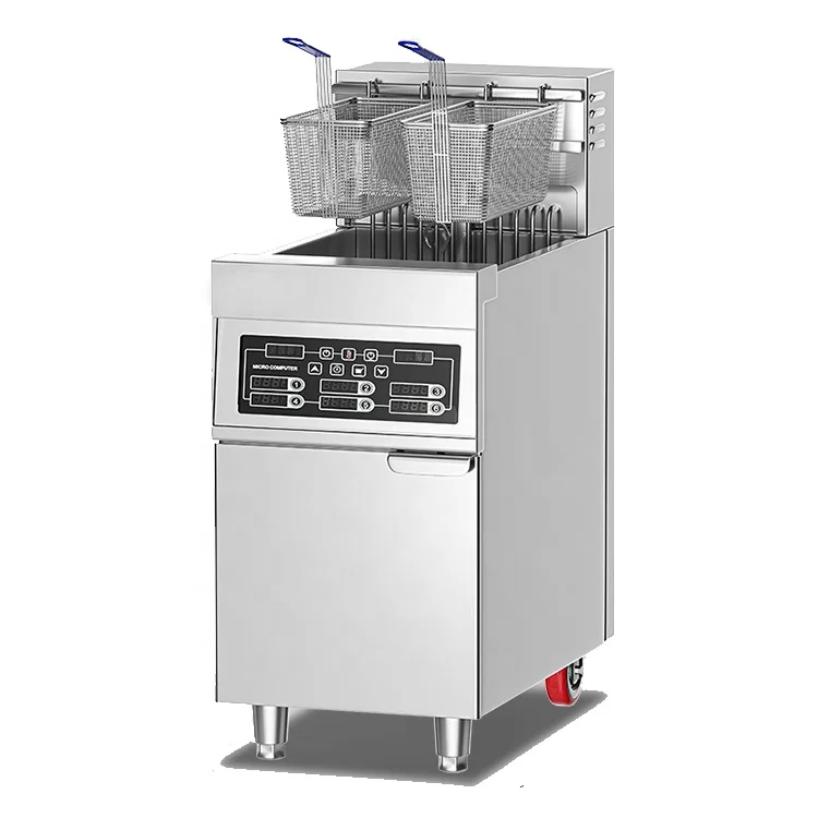 Electric Standing Deep Fat Fryer for Potato Chips Frying Machine 1 Tank Double Baskets Chicken Fryer