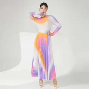 High Quality Spring Pleated Women's Two-Piece Skirt Fashionable Elegant Casual Style Stretch Printed Fabric Set