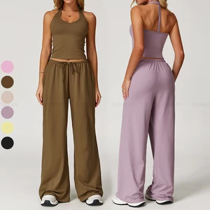 2026 Custom Women's Sports Suit Breathable Gym Workout Fitness Yoga Clothing Elastic Waist Solid New Custom Activewear